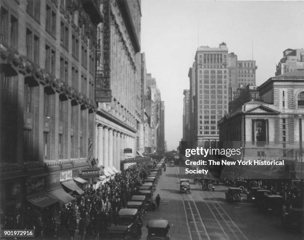 West 42nd Street between Fifth and Sixth Avenues, looking East, New York Public Library on right, New York, New York, 1929.