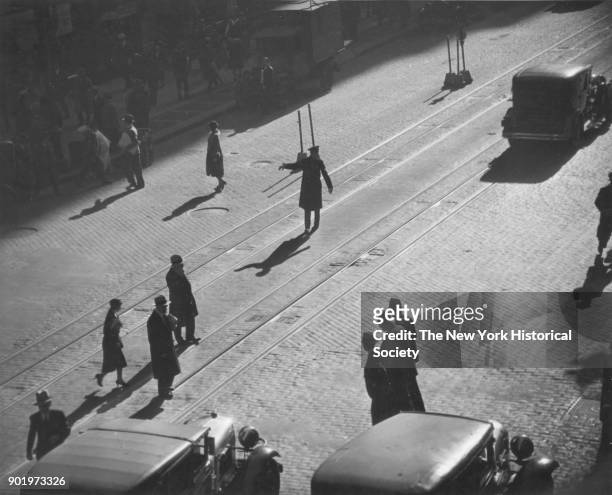 Traffic cop on unidentified avenue, 1929.
