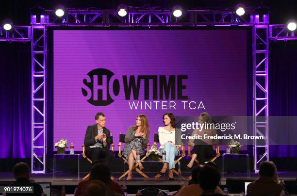 Executive producer Michael Jackson, actors Jennifer Jason Leigh, Allison Williams and Anna Madeley of the television show Patrick Melrose speak...