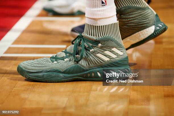 The sneakers worn by Jabari Parker of the Milwaukee Bucks are seen during the game against the Washington Wizards on January 6, 2018 at Capital One...