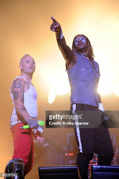 Keith Flint and Maxim of The Prodigy performing on stage during the Rock en Seine music festival on August 30, 2009 in Paris, France.