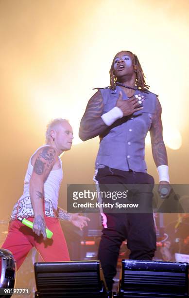 Keith Flint and Maxim of The Prodigy performing on stage during the Rock en Seine music festival on August 30, 2009 in Paris, France.