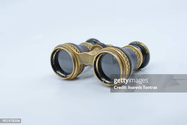 antique opera glasses isolated on white - spy briefcase stock pictures, royalty-free photos & images