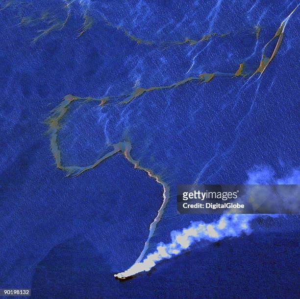 In this satellite image, the West Atlas Oil Rig is seen August 31, 2009 in the Timor Sea, off the coast of Australia. A massive spill at the oil rig...