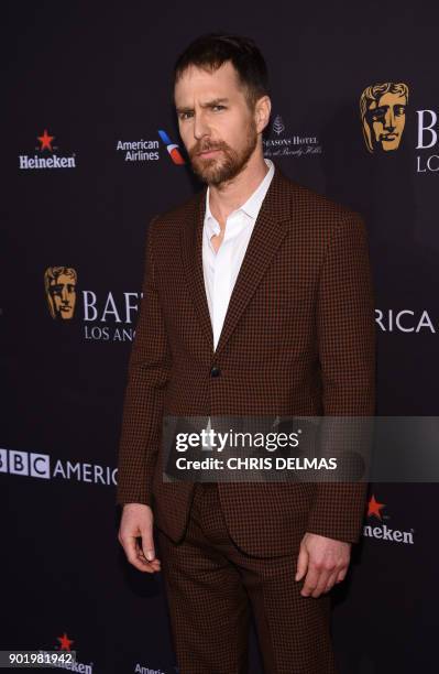 Actor Sam Rockwell arrives for the BAFTA Los Angeles Awards Season Tea Party at the Four Season Hotel in Beverly Hills, California, on January 6,...
