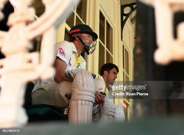 Shaun Marsh and Mitch Marsh of Australia preapre to bat during day four of the Fifth Test match in the 2017/18 Ashes Series between Australia and...