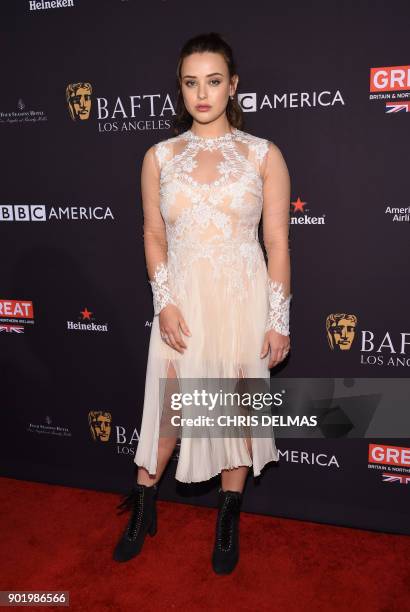 Actress Katherine Langford arrives for the BAFTA Los Angeles Awards Season Tea Party at the Four Season Hotel in Beverly Hills, California, on...