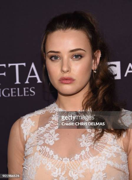 Actress Katherine Langford arrives for the BAFTA Los Angeles Awards Season Tea Party at the Four Season Hotel in Beverly Hills, California, on...