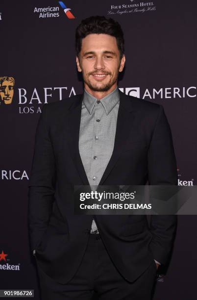 Actor James Franco arrives for the BAFTA Los Angeles Awards Season Tea Party at the Four Season Hotel in Beverly Hills, California, on January 6,...