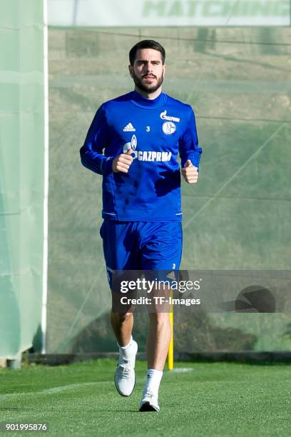 Pablo Insua of Schalke runs during the FC Schalke 04 training camp at Hotel Melia Villaitana on January 05, 2018 in Benidorm, Spain.