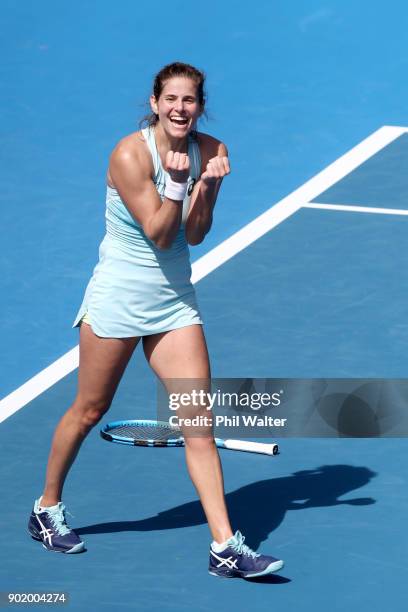 Julia Goerges of Germany celebrates winning her Womens Singles Final against Caroline Wozniaki of Denmark during day seven of the ASB Women's Classic...