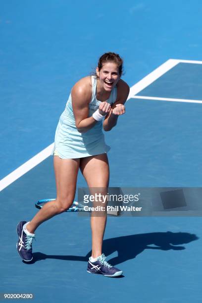 Julia Goerges of Germany celebrates winning her Womens Singles Final against Caroline Wozniaki of Denmark during day seven of the ASB Women's Classic...