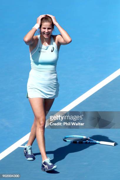 Julia Goerges of Germany celebrates winning her Womens Singles Final against Caroline Wozniaki of Denmark during day seven of the ASB Women's Classic...