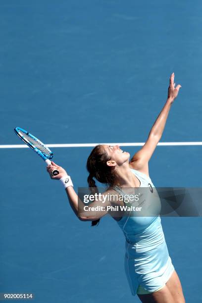 Julia Goerges of Germany serves during the Womens Singles Final against Caroline Wozniaki of Denmark during day seven of the ASB Women's Classic at...