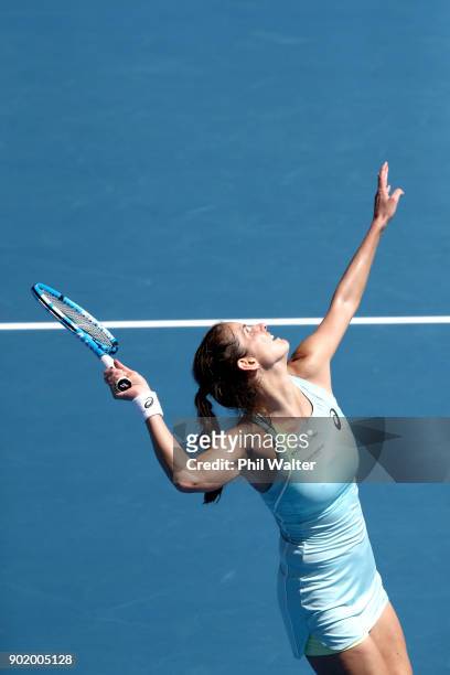 Julia Goerges of Germany serves during the Womens Singles Final against Caroline Wozniaki of Denmark during day seven of the ASB Women's Classic at...