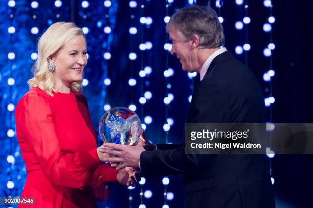 Terje Vag receives the award from Princess Mette Marit of Norway during the Sport Gala Awards at Olympic Amphitheater on January 6, 2018 in Hamar,...
