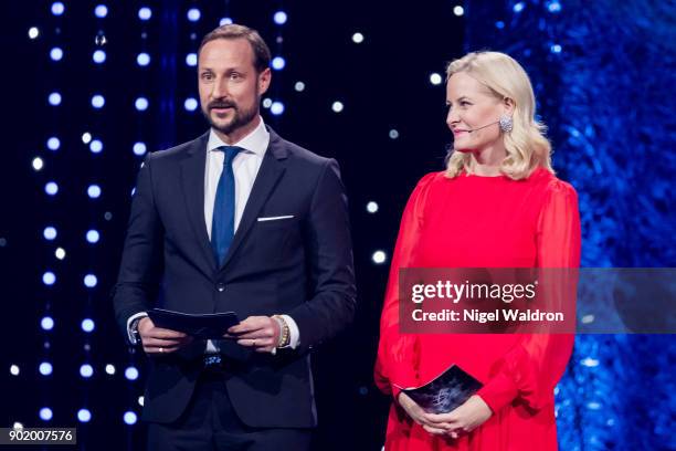 Prince Haakon Magnus of Norway and Princess Mette Marit of Norway announce the winner of the category at the Sport Gala Awards at the Olympic...