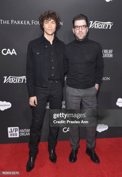 Miles McMillan and Zachary Quinto attend the 7th Annual Sean Penn & Friends HAITI RISING Gala benefiting J/P Haitian Relief Organization on January...