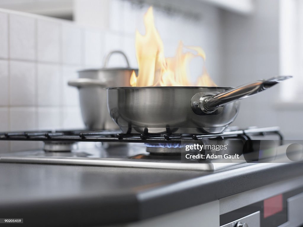 Food burning in pan on stove