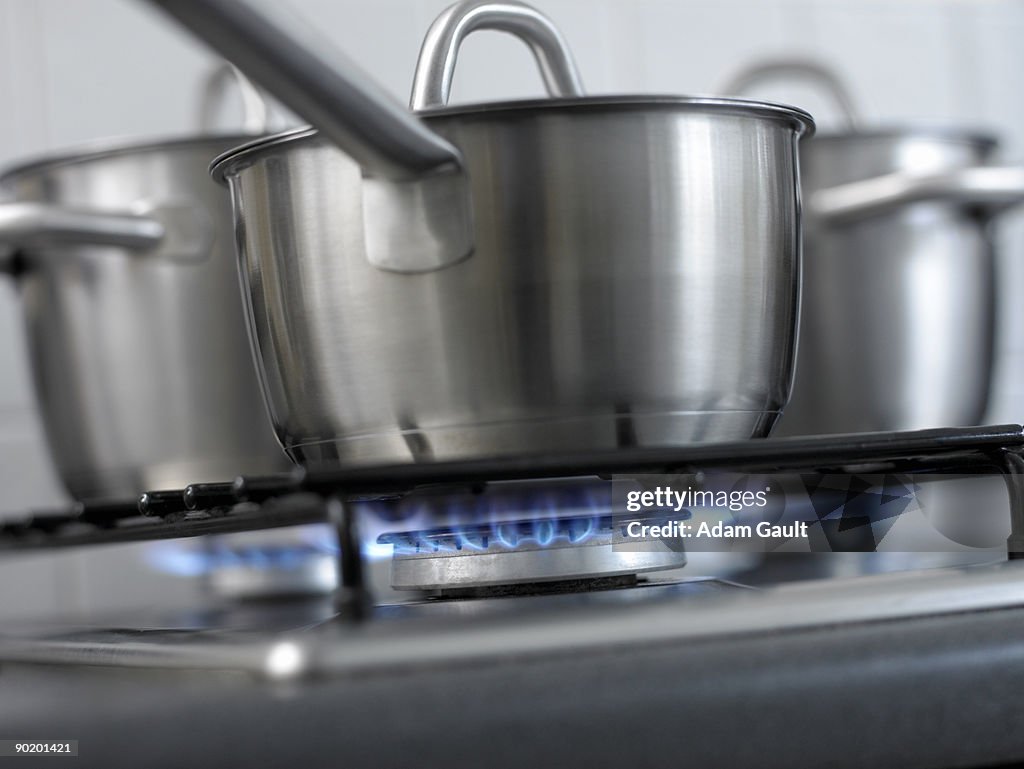 Close up of pan and burner flame