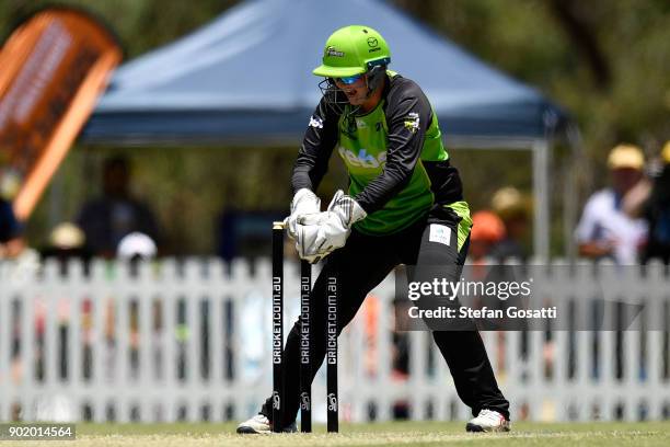 Rachel Priest of the Thunder stumps Natalie Sciver of the Scorchers during the Women's Big Bash League match between the Sydney Thunder and the Perth...