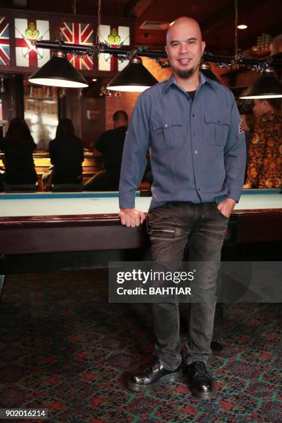 Indonesian musician Ahmad Dhani poses during a promotional event in Jakarta on January 6, 2018