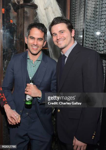 Partners Co-Head of Talent Dar Rollins and actor Jason Ritter attend ICM Partners Evening Before the Golden Globes on January 6, 2018 in Los Angeles,...