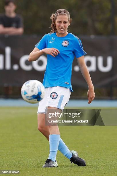 Rebekah Stott of Melbourne City warms up before the round ten W-League match between Melbourne City and Perth Glory at CB Smith Reserve on January 7,...