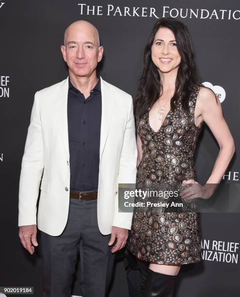 Chief Executive Officer of Amazon Jeff Bezos and MacKenzie Bezos attend the 7th Annual Sean Penn & Friends HAITI RISING Gala benefiting J/P Haitian...