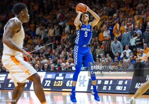 Kentucky Wildcats forward Kevin Knox takes a three point shot during a game between the Kentucky Wildcats and Tennessee Volunteers on January 6 at...