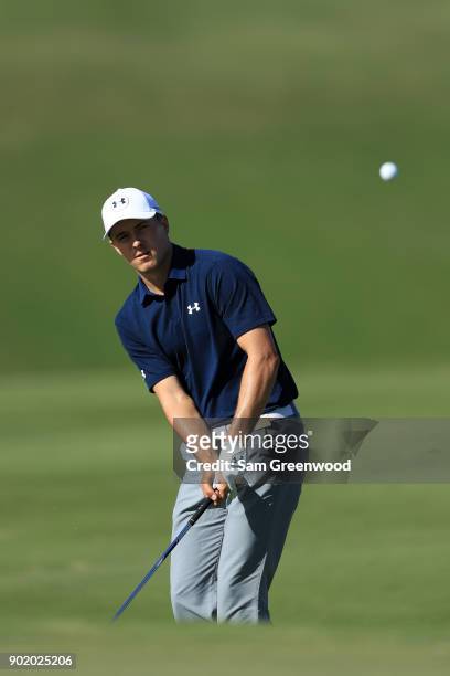 Jordan Spieth of the United States plays a shot on the ninth hole during the third round of the Sentry Tournament of Champions at Plantation Course...