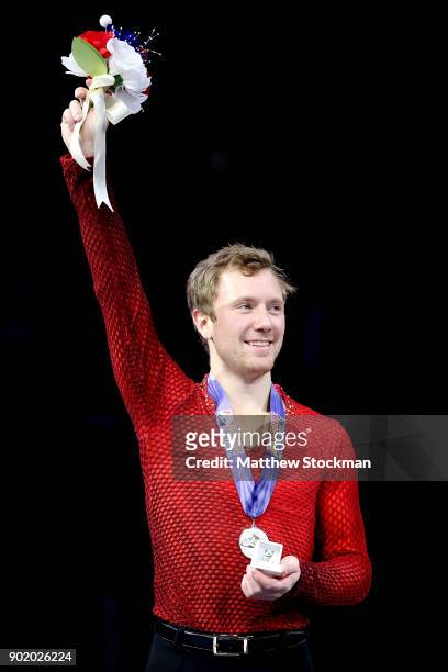 Ross Miner celebrates after the medal ceremony for the Championship Men's during the 2018 Prudential U.S. Figure Skating Championships at the SAP...