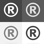 Vector icon Registered Sign.  Set of registered sign icon on white-grey-black color.