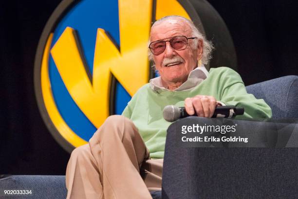 Stan Lee participates in a Q&A during Wizard World Comic Con at Ernest N. Morial Convention Center on January 6, 2018 in New Orleans, Louisiana.