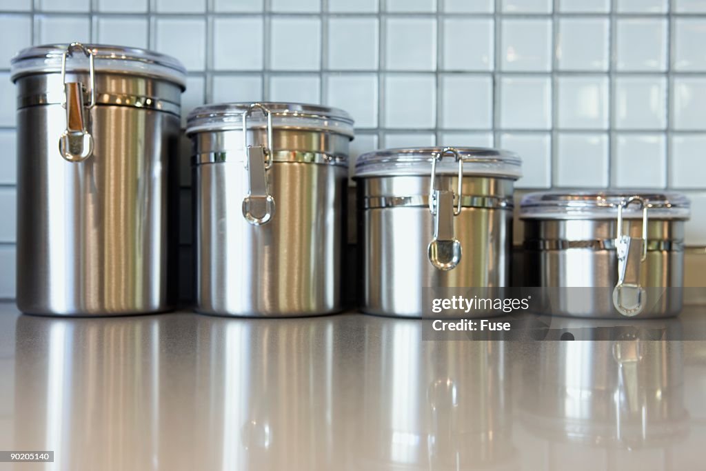 Kitchen Canisters in a Row