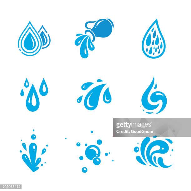wasser icons set - running water stock-grafiken, -clipart, -cartoons und -symbole