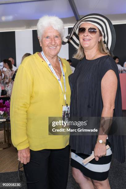 Swimming legend Dawn Fraser and daughter Dawn Lorraine-Fraser attend Magic Millions Polo on January 7, 2018 in Gold Coast, Australia.