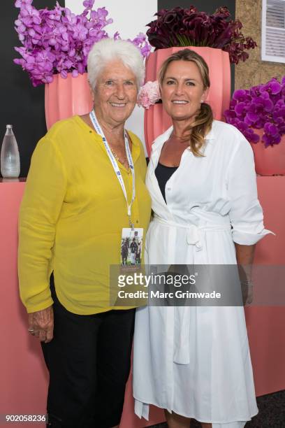 Swimming legend Dawn Fraser and celebrity chef Donna Hay attend Magic Millions Polo on January 7, 2018 in Gold Coast, Australia.