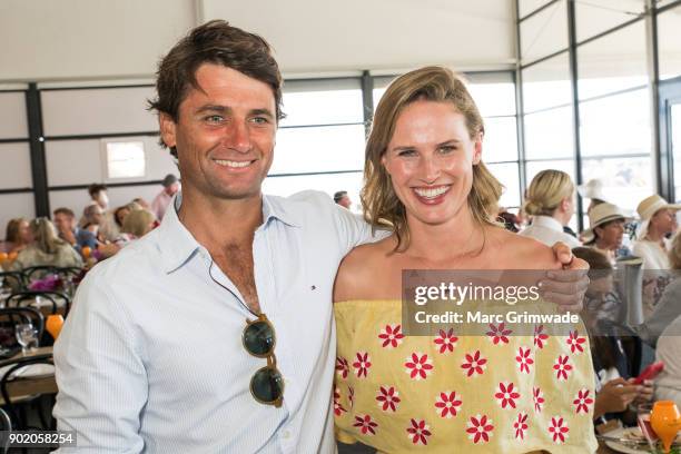 Polo player Rob Archibald and his wife racing identity Francesca Cumani attend Magic Millions Polo on January 7, 2018 in Gold Coast, Australia.