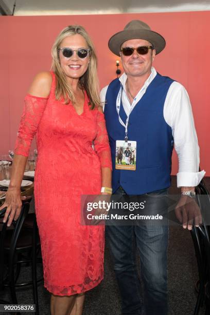 Caroline Murphy and INXS member Jon Farris attend Magic Millions Polo on January 7, 2018 in Gold Coast, Australia.