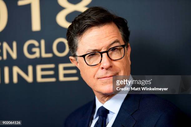 Stephen Colbert arrives for the Showtime Golden Globe Nominees Celebration at Sunset Tower on January 6, 2018 in Los Angeles, California.