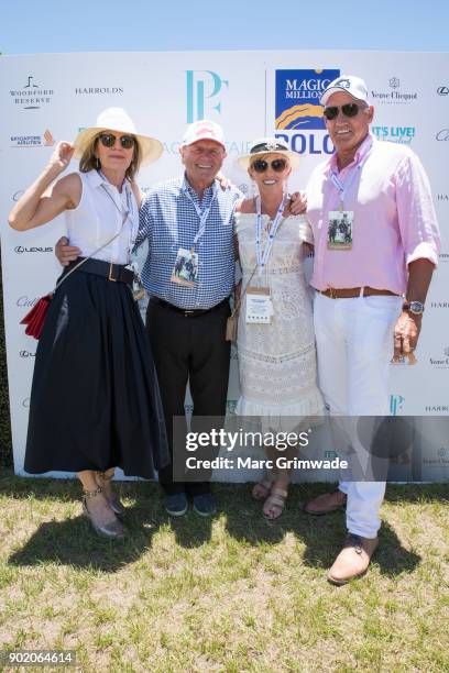 Katie Page and Gerry Harvey with Gillian and Hoss Heinrich attend Magic Millions Polo on January 7, 2018 in Gold Coast, Australia.