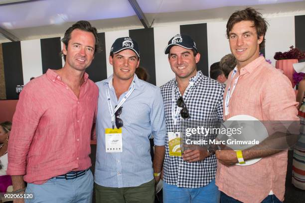 At the Magic Millions Polo Hamish McLachlan with three polo players/brothers, Alec, Jasper and William White attend Magic Millions Polo on January 7,...