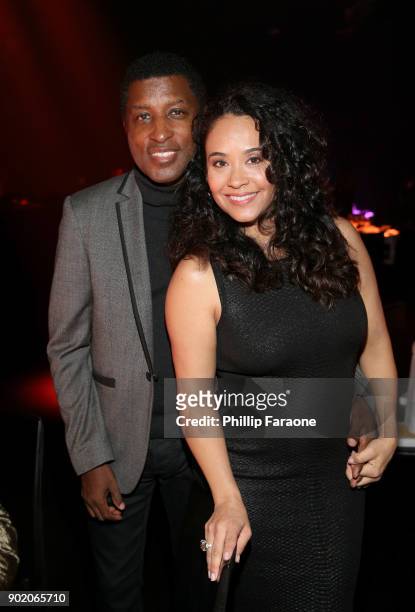Kenny "Babyface" Edmonds and Nicole Pantenburg attend The Art Of Elysium's 11th Annual Celebration with John Legend at Barker Hangar on January 6,...