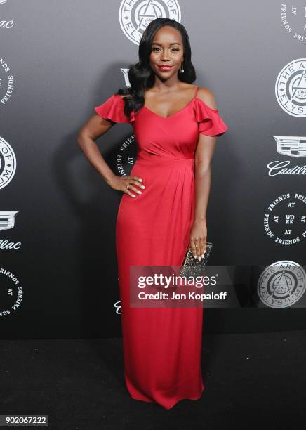 Aja Naomi King attends The Art Of Elysium's 11th Annual Celebration - Heaven at Barker Hangar on January 6, 2018 in Santa Monica, California.