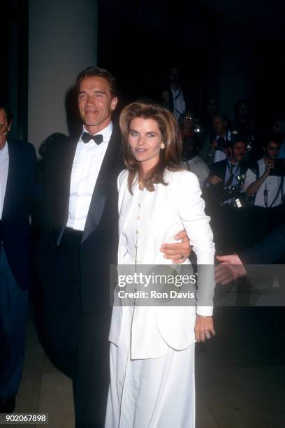 Actor Arnold Schwarzenegger and his wife Maria Shriver attend the 1994 Carousel of Hope Ball to Benefit the Barbara Davis Center for Childhood...