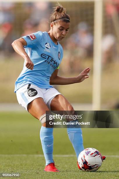 Stephanie Catley of Melbourne City kicks the ball during the round ten W-League match between Melbourne City and Perth Glory at City Football...
