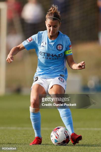 Stephanie Catley of Melbourne City runs with the ball during the round ten W-League match between Melbourne City and Perth Glory at City Football...
