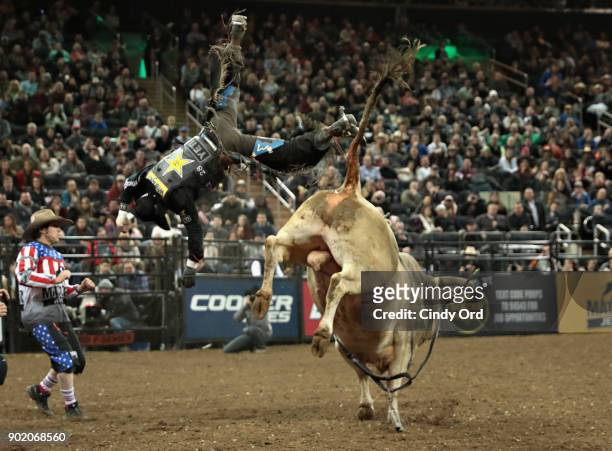 Stormy Wing rides Big Country during the 2018 Professional Bull Riders Monster Energy Buck Off at the Garden at Madison Square Garden on January 6,...
