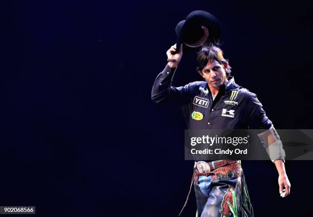 Mauney is introduced at the 2018 Professional Bull Riders Monster Energy Buck Off at the Garden at Madison Square Garden on January 6, 2018 in New...